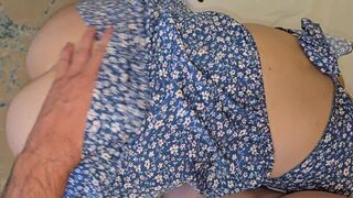 STOP cleaning the room and SUCK my COCK! Shameless stepsister wears no underwear in my presence