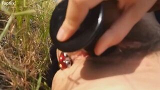Sexy Hairy Biker Milf With Anal Plug Fucks Herself Outdoors In Nature