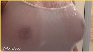 Wifey has amazing tits for wet shirt braless - 10 image