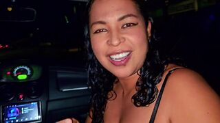 Ubersex in the city of Medellin, Colombia. Hot wife giving a blowjob in car, she sucks cab driver's cock, her cuckold husband records his slutty wife with unknown man - 15 image