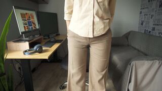 Naughty Colleague Seduces You With Her Fat Cameltoe In Trousers