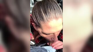 We Snuck off From Work for a Little Bit of Fun in the Car. I Spilled a Little Bit of Cum on His Work Pants, Hope No One Notices - 1 image