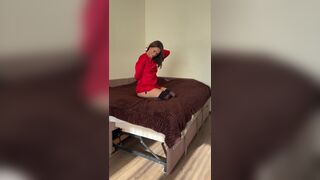 Sweet MILF Cassiemua in Red Dress and Black Lingerie Masturbation with a Dildo - 5 image