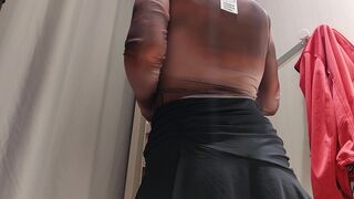 Amateur wife trying on clothes. hairy pussy, sexy brunette, big ass, sexy clothes, panties, socks, shorts, pantyhose - 7 image