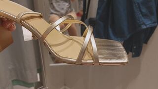 Sexy brunette tries on clothes in fitting room. I'm looking at a hairy mom, hairy pussy, big tits, big ass. - 2 image