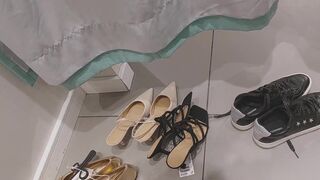 Sexy brunette tries on clothes in fitting room. I'm looking at a hairy mom, hairy pussy, big tits, big ass. - 4 image