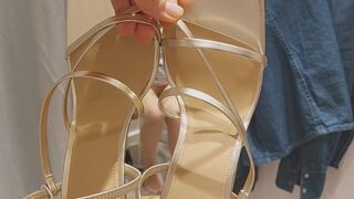 Sexy brunette tries on clothes in fitting room. I'm looking at a hairy mom, hairy pussy, big tits, big ass. - 5 image