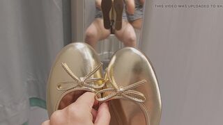 Sexy brunette tries on clothes in fitting room. I'm looking at a hairy mom, hairy pussy, big tits, big ass. - 9 image