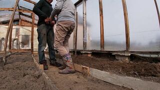 Farmer's Wife with Rubber Boots Sucks a Cock in the Greenhouse