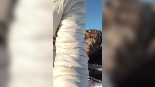 Seduced stepmother in the field in winter