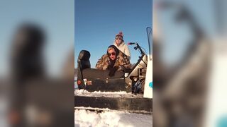 Seduced stepmother in the field in winter