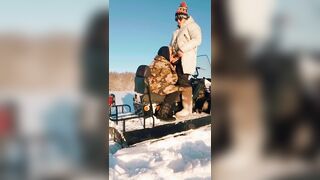 Seduced stepmother in the field in winter