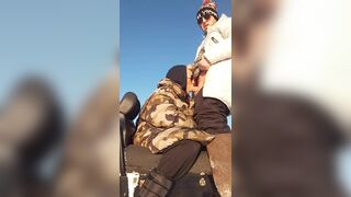 Seduced stepmother in the field in winter