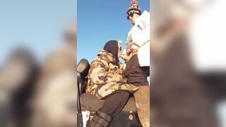 Seduced stepmother in the field in winter