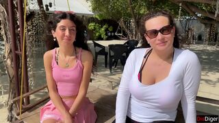 Public Pickup Stepmom and Stepdaughter on Beach - Risky Dick Flashing Cum on Face - 1 image