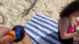 Public Pickup Stepmom and Stepdaughter on Beach - Risky Dick Flashing Cum on Face - 4 image
