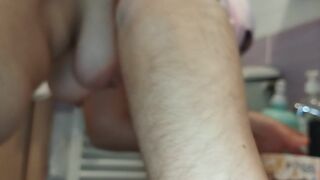 Sexy amateur wife shaves her hairy pussy. Hairy pussy wife, big ass, big tits. Sensual brunette hair, big tits - 1 image