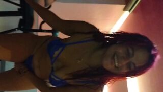 wife dancing and seducing virgin boy with a sexy micro thong and sucking his cock hard before he cums inside her - 7 image