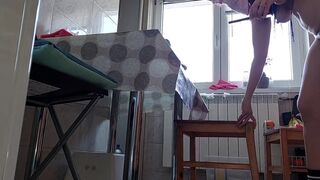 Hairy Brunette Pussy, Big Tits, Sensual Hairy Woman in the Kitchen. Sexy Mom, Hairy Pussy, Big Ass - 3 image