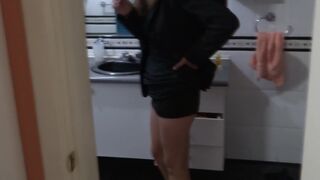 Beautiful stepmother dresses to go fuck, comes back and undresses, still aroused.