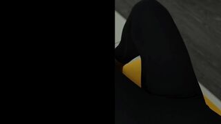 Sexy stepmom does her morning stretch in a tight jumpsuit