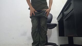 A very feminine doctor masturbates in front of a patient while providing medical care.