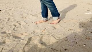 walk on the beach ends with an insertion in the cock, brunette, big ass, busty, big cock, man in underwear