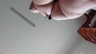 Sexy amateur wife prepares breakfast naked in the kitchen.