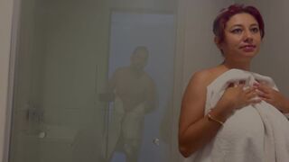 Letzy Lizz and Andres Acosta's steamy shower talk - dirty newbie with huge tits