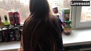 Lovessie's POV kitchen blowjob with a long rod and a gorgeous face - 1 image