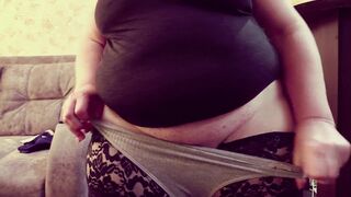 Milf Big Tits tries on new panties & reveals her plump ass & natural tits up close