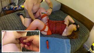 Get up close and personal with Carmen Angel's wild solo play with dildo, kissing, and a close-up of her getting creampied - 10 image