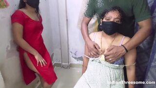 Hot Desi MILF Devi and 18 Year Old Zakiabibi share a big cock in steamy Indian threesome action