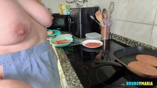 Maria, the kitchen pig, gives a steamy handjob with her massive natural tits - 6 image