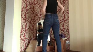 Porn-babe's mirror-solo show: Sexy lingerie, small tits, and big butt in action! - 14 image