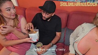 Watch Juliana Bionda, Angelica Gomez & soldierhugecock take risky sex to the next level while watching movies - 5 image
