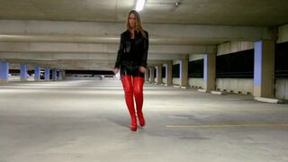 blond in leather panties and red leather boots - 3 image