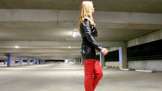 blond in leather panties and red leather boots - 4 image