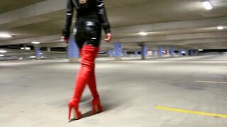 blond in leather panties and red leather boots - 9 image